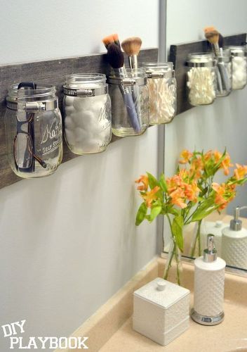s 13 ways to completely declutter your bathroom in an hour, bathroom ideas, organizing, Make a mason j