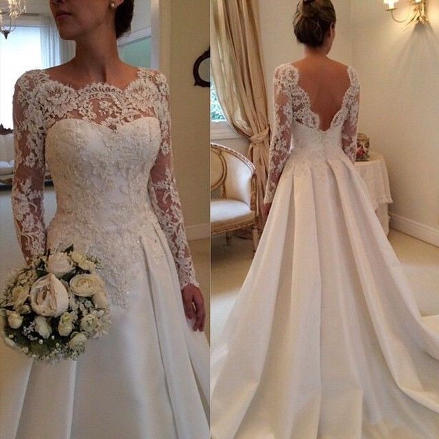 Sexy backless White/Ivory long sleeve Lace Wedding Dress Bridal Gown Custom Size in Wedding Dresses |