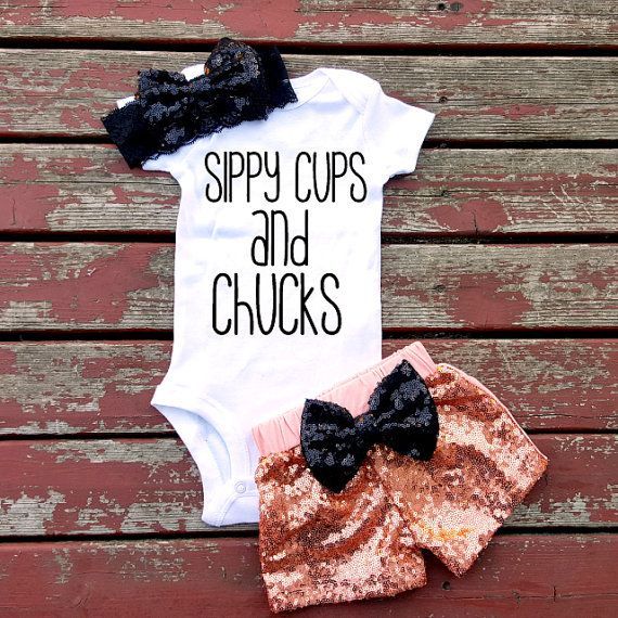 Sippy Cups and Chucks Bodysuit Baby Girl by GLITTERandGLAMshop