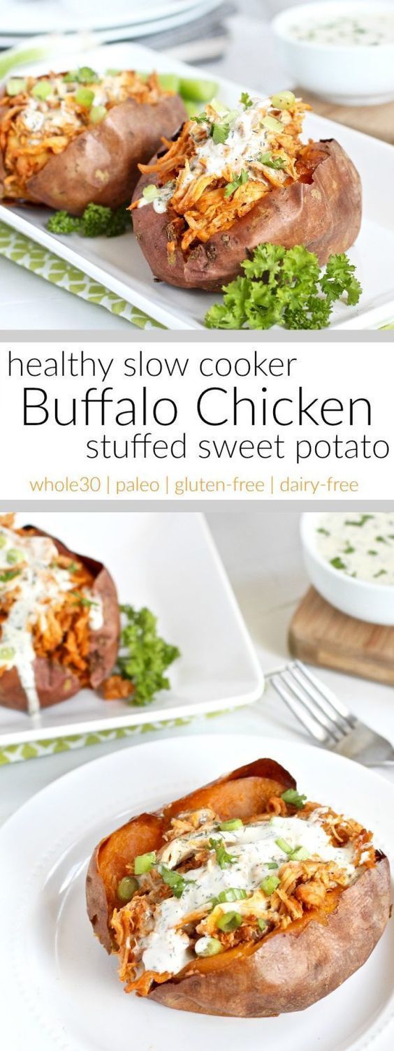 Slow Cooker Buffalo Chicken Stuffed Sweet Potato
