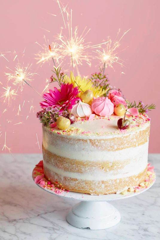 The Ultimate Naked Birthday Cake from www.whatsgabycook… Layers of homemade cake, lemon curd, crumbl