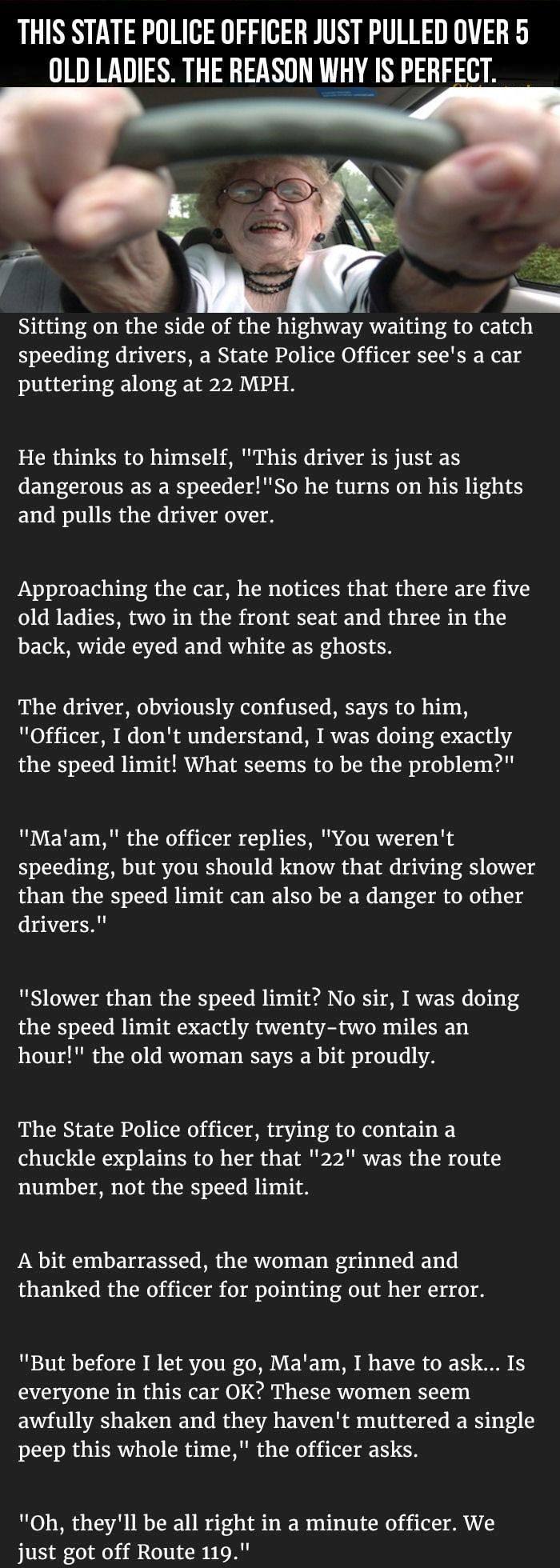 This State Officer Pulled Over 5 Old Ladies The Reason Why Is Perfect funny quotes quote jokes story l