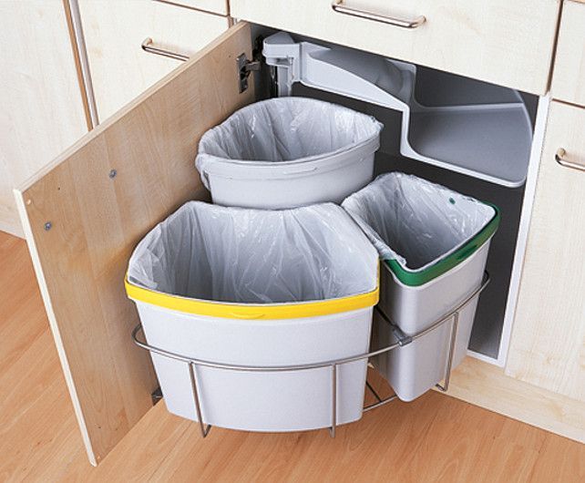 Tidy recycling and trash area for a tiny home. Planning a Small Kitchen – Home Bunch – An Interior Des