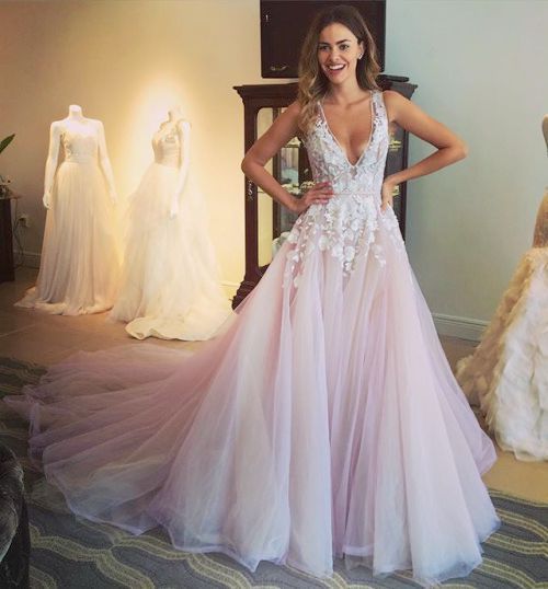 V-neck lace prom dresses,A-line tulle long prom dress, 2016 evening formal gowns ,wedding dresses