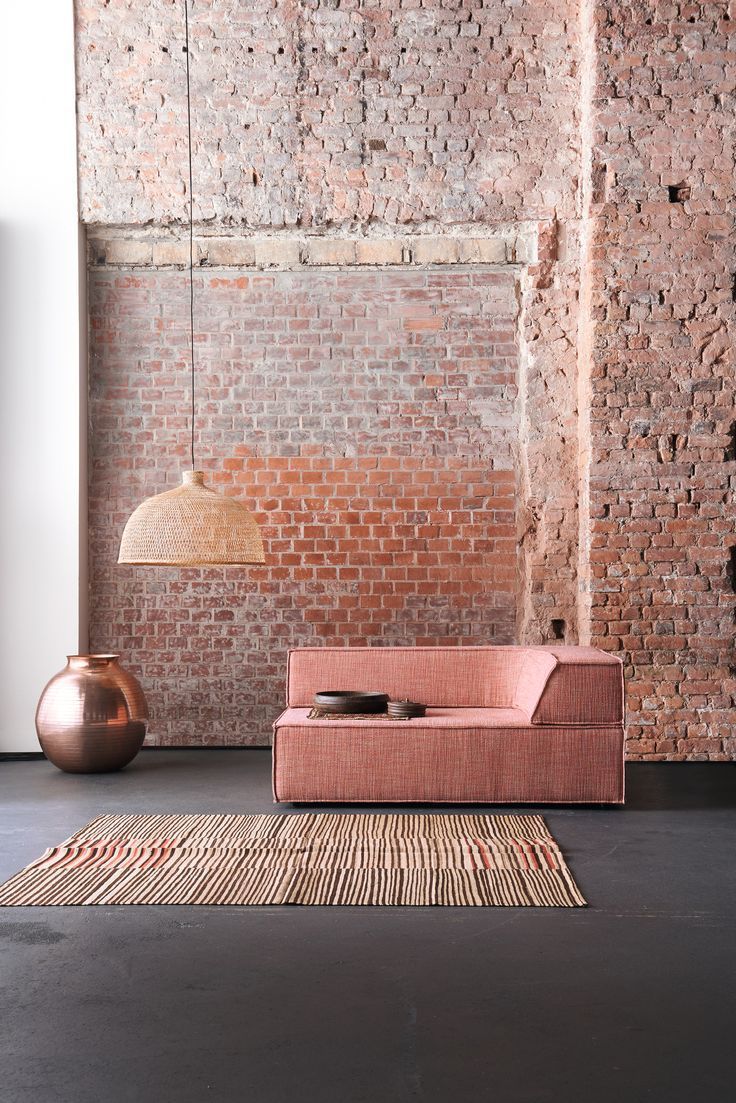 Blush and brick | Corner sectional fabric armchair TRIO | brick wall