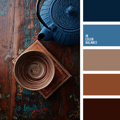 Brown and blue, navy or dark blue. Color inspiration for design, wedding or outfit. Moore color pallet