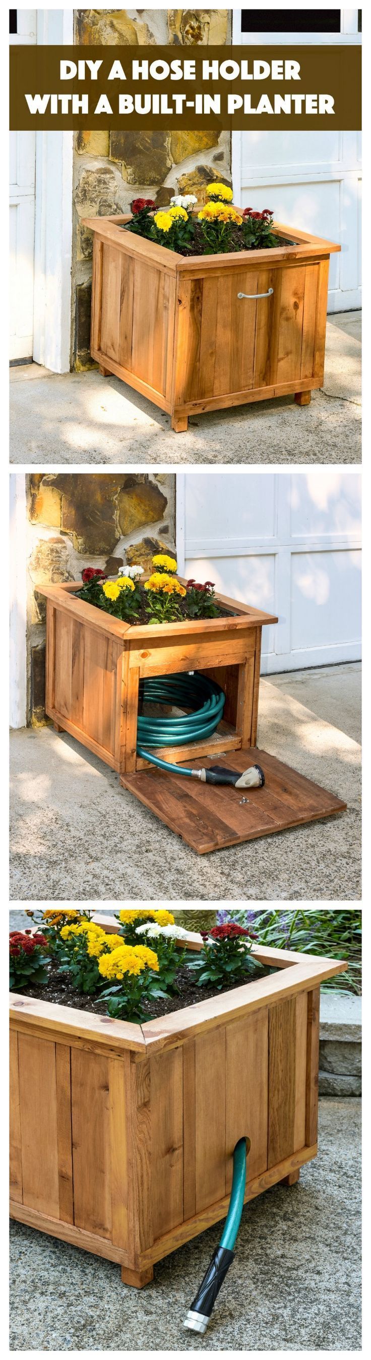 Build a unique hose holder using recycled pallet wood! This holder has a special feature; you can plan