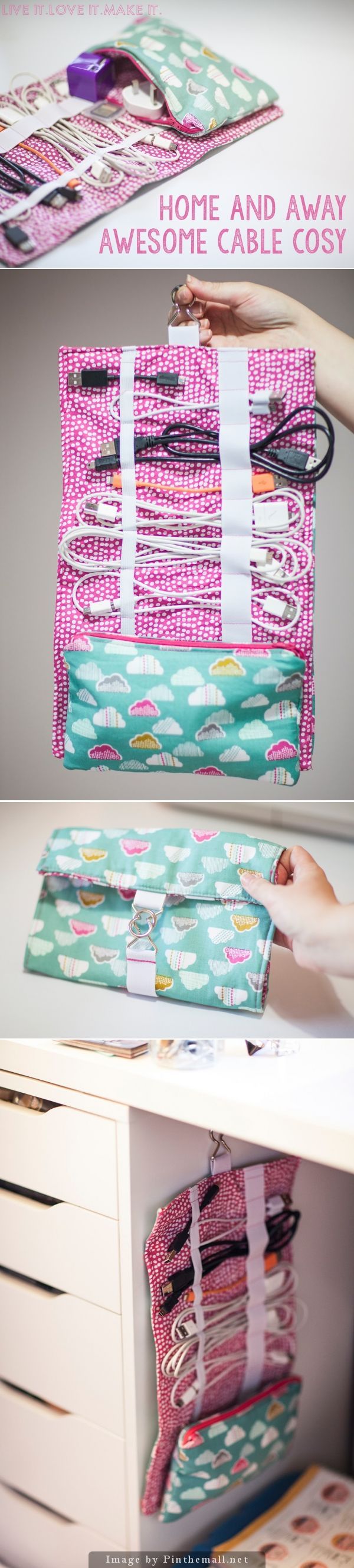 “Cable Cord Cozy – Clear tutorial including a free PDF download for how to make this useful bag for yo