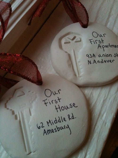 Clay ornaments to remember the first apartment and house you and your loved one shared together!
