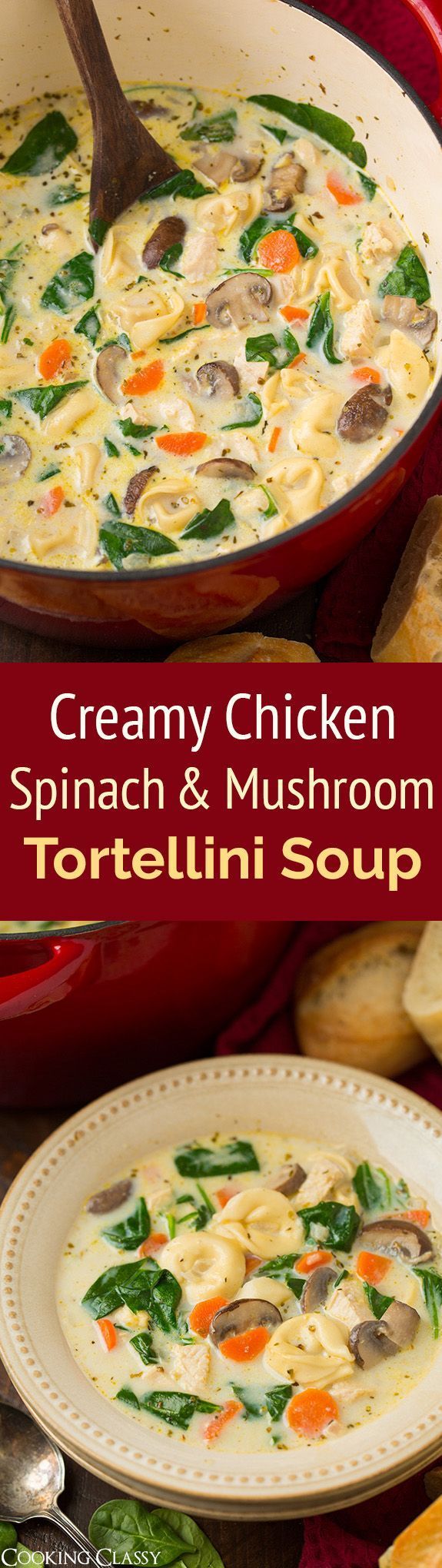 Creamy Chicken, Spinach and Mushroom Tortellini Soup – this hearty, comforting soup does not disappoin