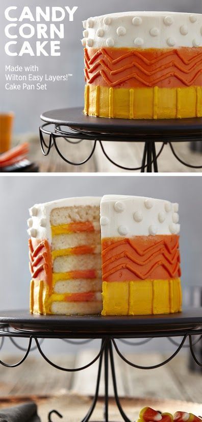Create this cool candy corn 5-layer cake for your Halloween parties this year! | Get the project from