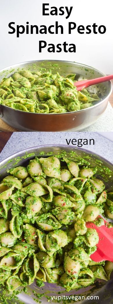 Easy Spinach Pesto Pasta | yupitsvegan.com. Simple vegan spinach and basil pesto coats shell pasta for