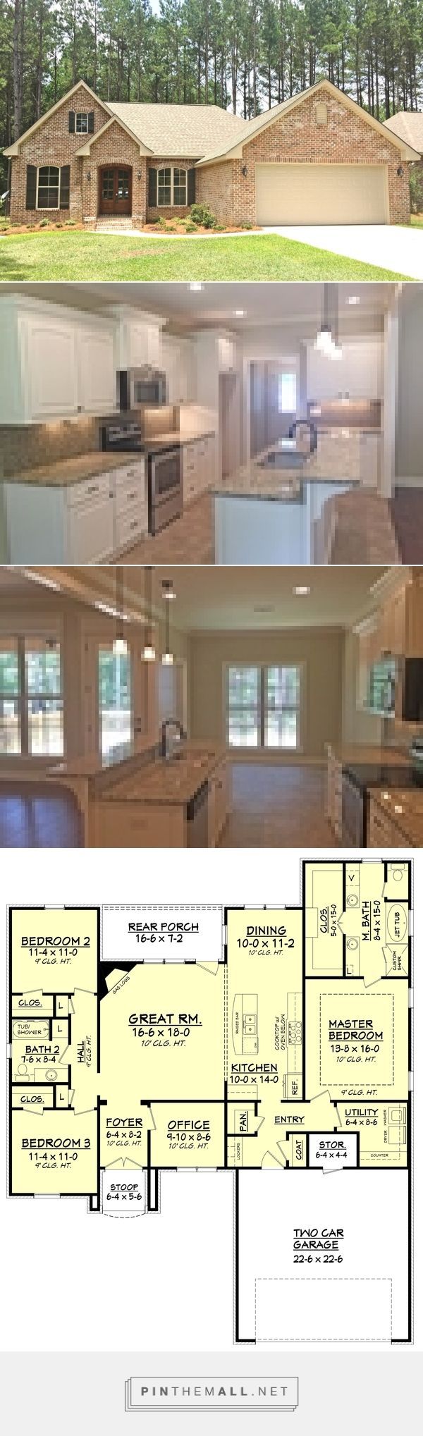 European Style House Plan – 3 Beds 2 Baths 1826 Sq/Ft Plan #430-122 – created via pinthemall.net