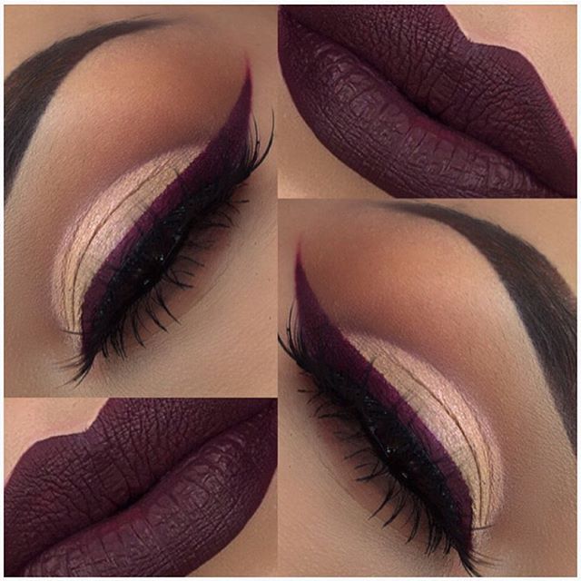 fall makeup @glambylupe: nude eye, berry / wine colored winged liner + matching lips (both: liquid lip