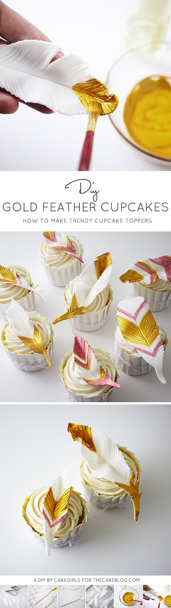 Fancy up your cupcakes with these DIY Gold Feathers | a cake tutorial by Cakegirls for TheCakeBlog.com