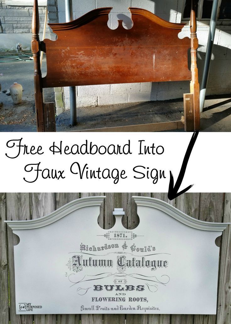 free headboard into faux vintage seed catalog sign MyRepurposedLife.com