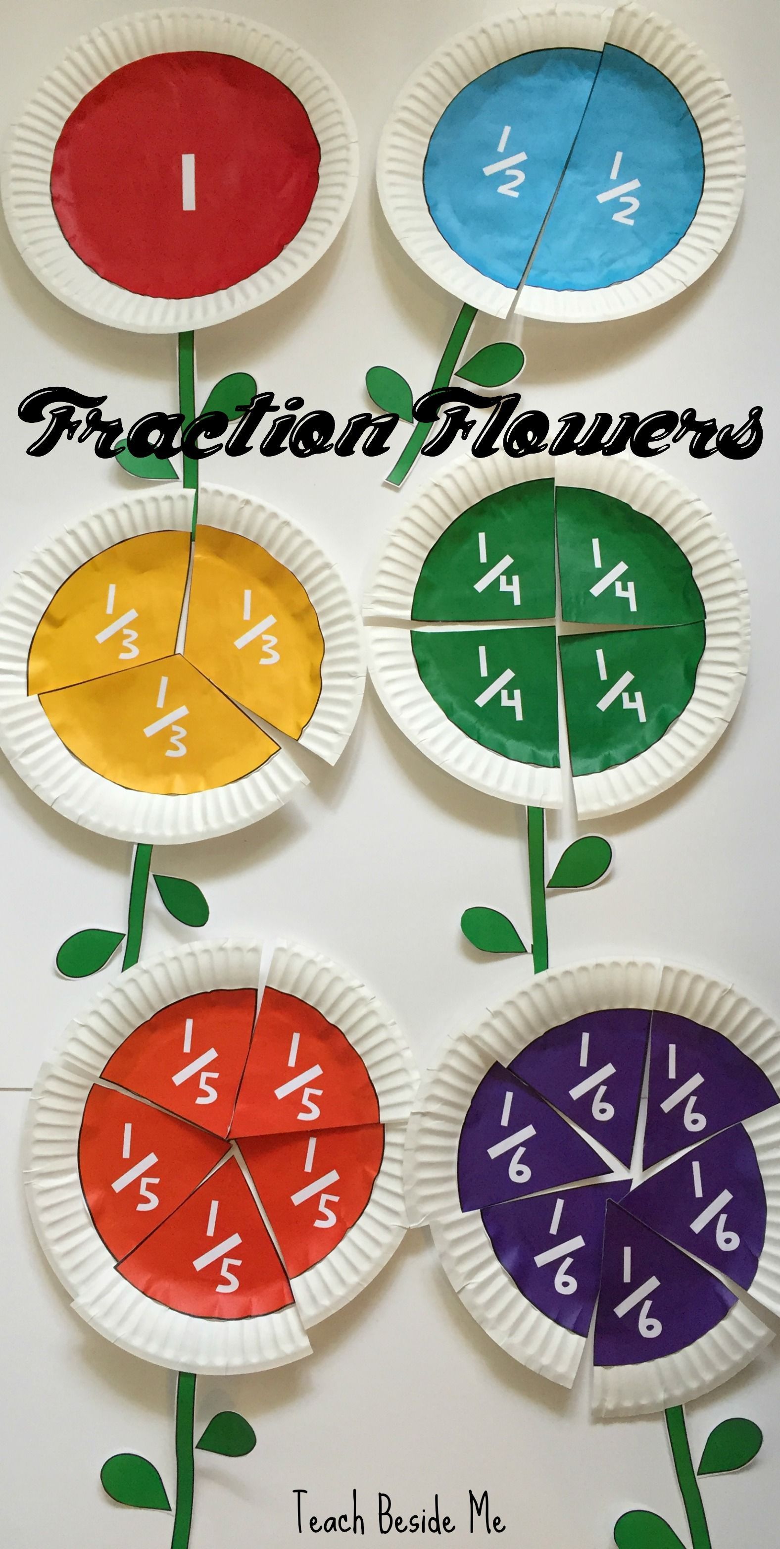 Learn fractions in a creative way by making these fraction flowers out of paper plates- includes a set