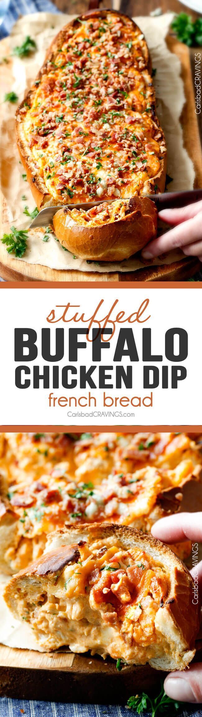 Mega flavorful Buffalo Chicken Dip Stuffed French Bread is your favorite decadent creamy, cheesy dip b
