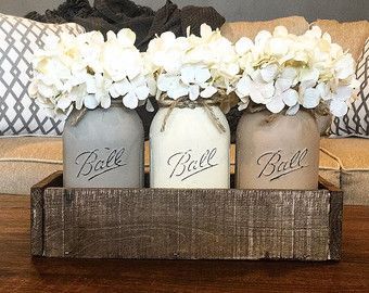 Painted Mason Jar Decor Mason Jar Centerpiece by AllThatsRustic