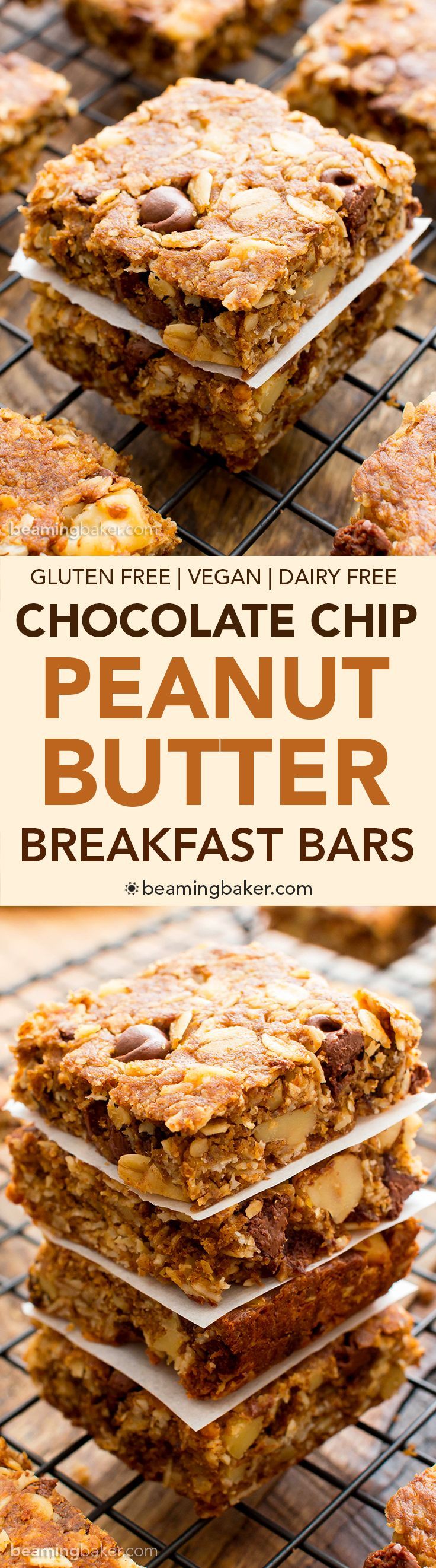 Peanut Butter Chocolate Chip Oatmeal Breakfast Bars (Vegan, Gluten Free, Dairy…