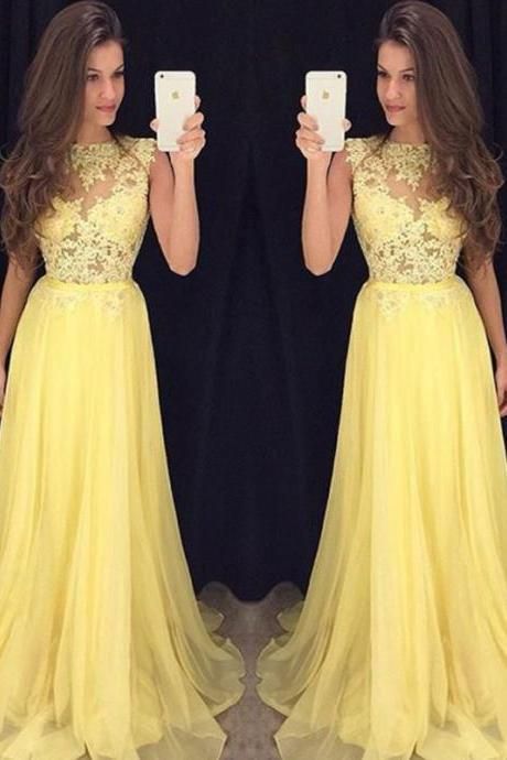 Prom Dresses, Yellow Prom Dresses 2016, Long Yellow Prom Dress, Yellow Chiffon Long Prom Dress, Yellow