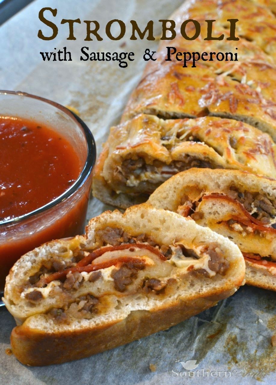 Sausage & Pepperoni Stromboli recipe | Italian sausage, pepperoni, gooey cheese rolled up and bake