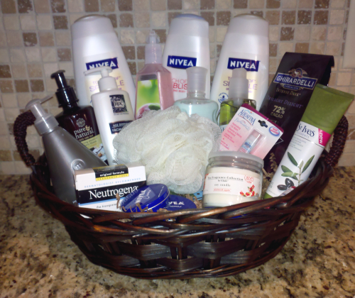 silent auction basket ideas | Make a pampering basket. I used a dollar store basket and