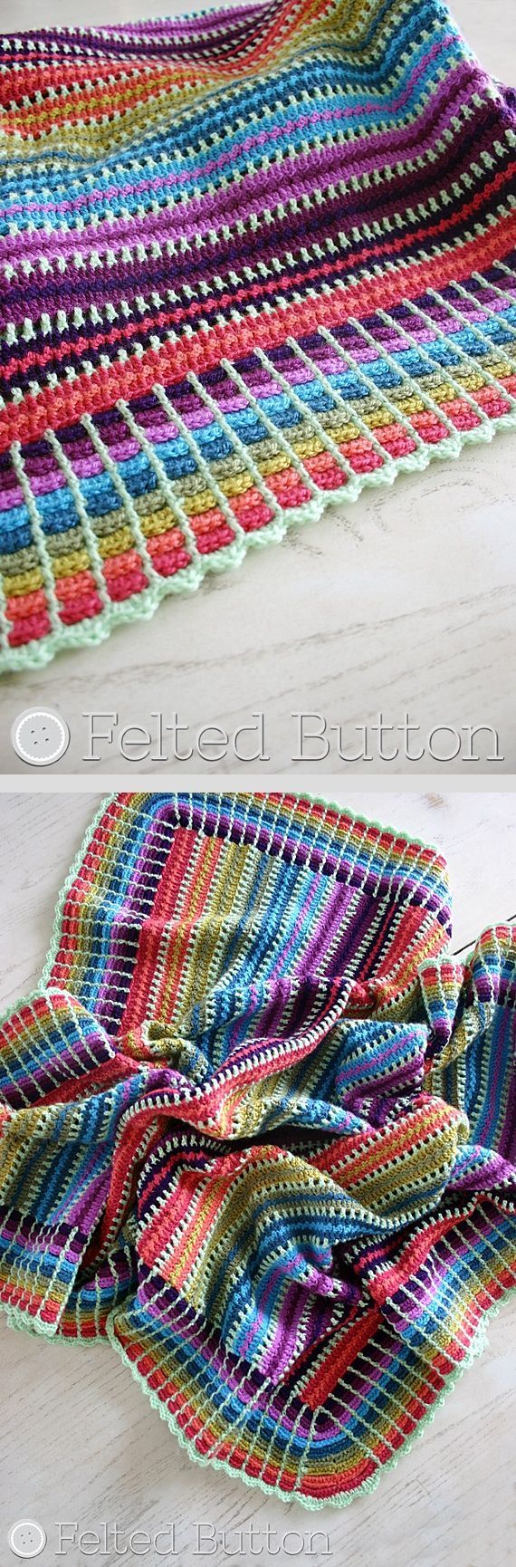 Skittles blanket, free pattern by Susan Carlson shown in photo using 10 colors…
