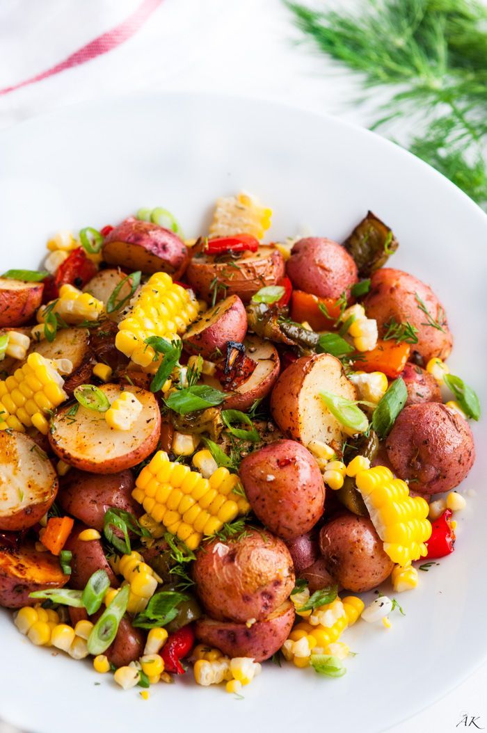 Southwest Roasted Potato Salad recipe – One pan roasted red potato salad with bell pepper, corn, fresh