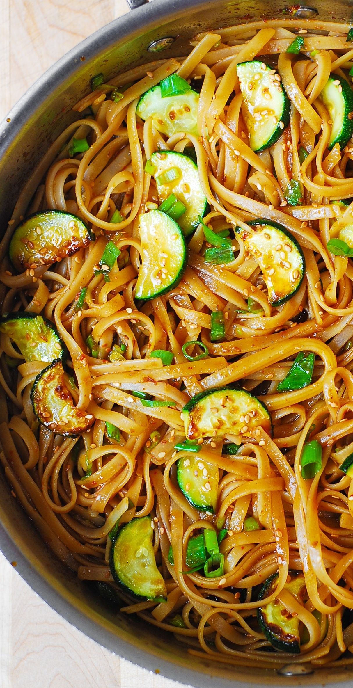 Spicy Thai Zucchini Noodles with toasted sesame seeds. Asian comfort food!