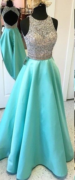 Teal Cap Sleeves Long Charming A-line Prom Dresses,Beading Open Back Satin Prom Dresses,Modest Evening