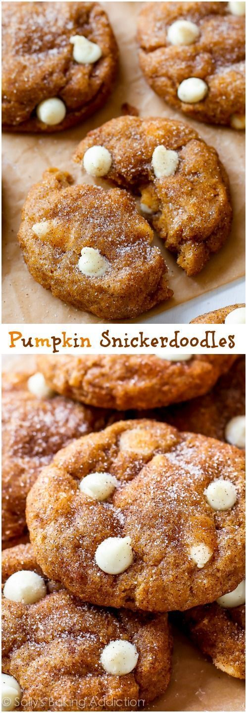 These cinnamon-sugar coated white chocolate pumpkin snickerdoodles are the…