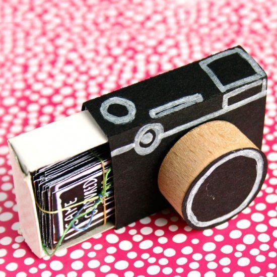 Turn a matchbox into a cute little camera and fill it with picture prompts. Perfect handmade gift for