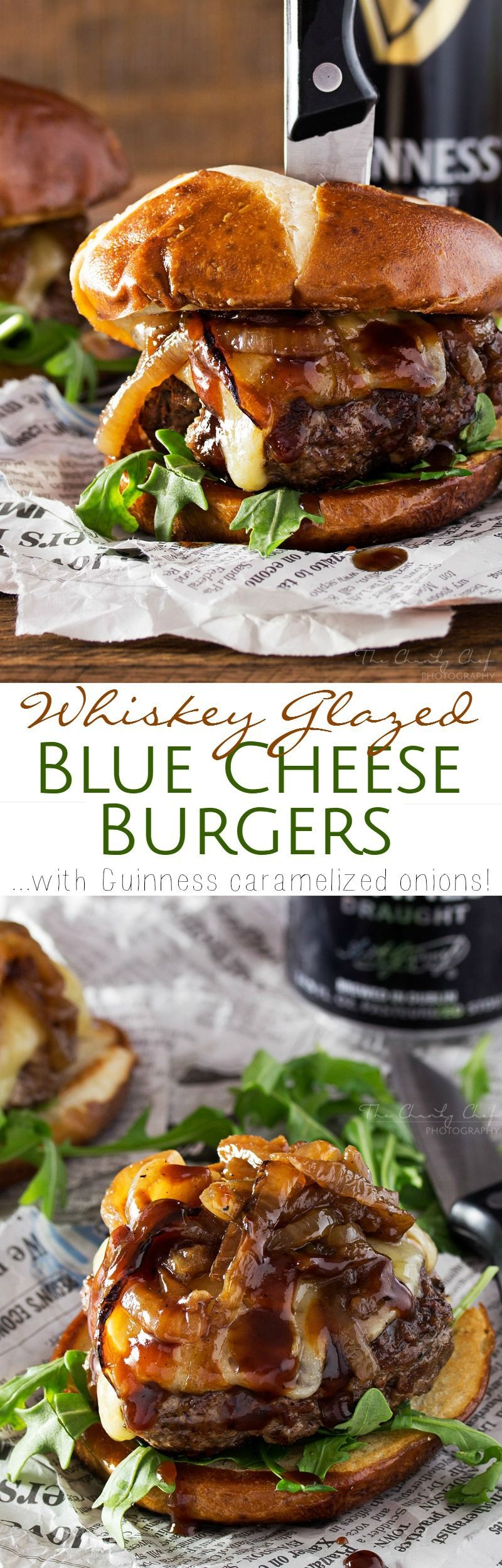 Whiskey-Glazed-Blue-Cheese-Burgers | These blue cheese burgers are brushed with a homemade whiskey gla