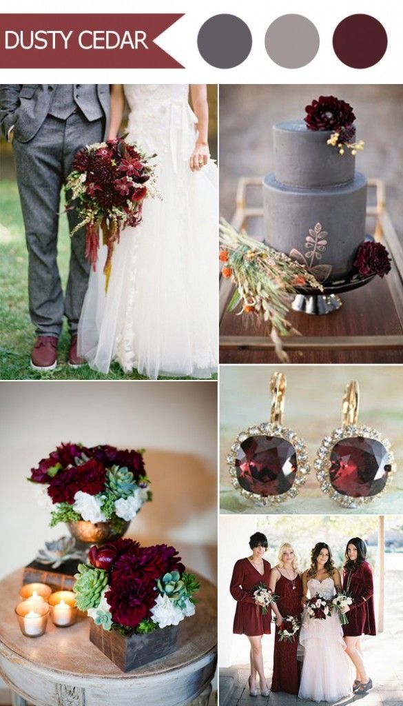 2016 trending deep red marsala and gray fall wedding color ideas