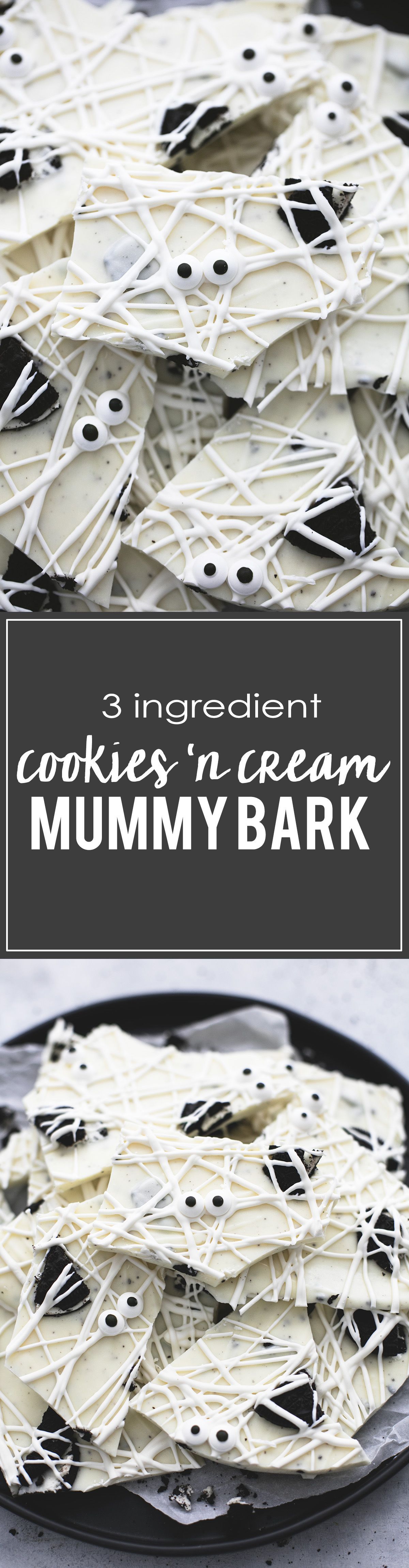 3 Ingredient Cookies ‘n Cream Mummy Bark | lecremedelacrumb.com