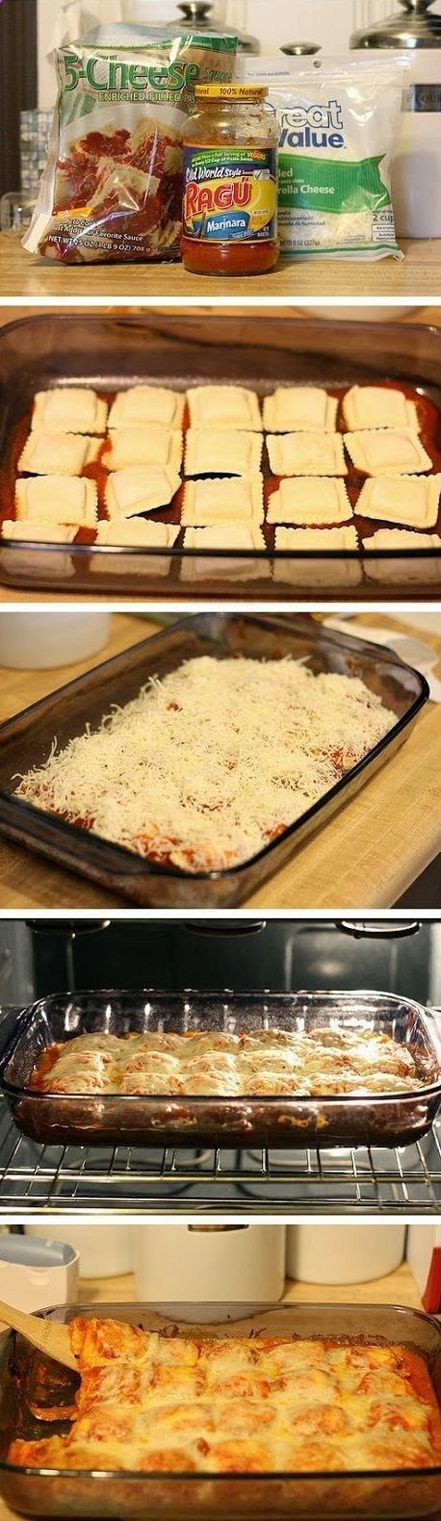 3-Ingredient Easy Baked Ravioli Recipe. I made this but subbed Prego sauce. It was