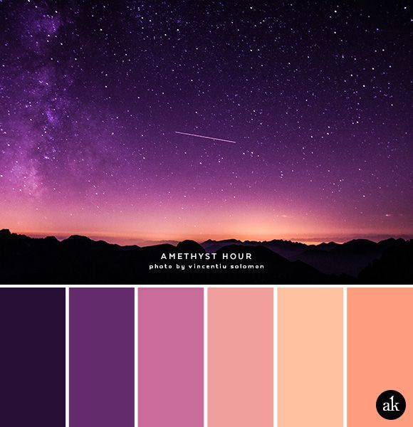 a night-sky-inspired color palette // dark purple, amethyst, peach, orange