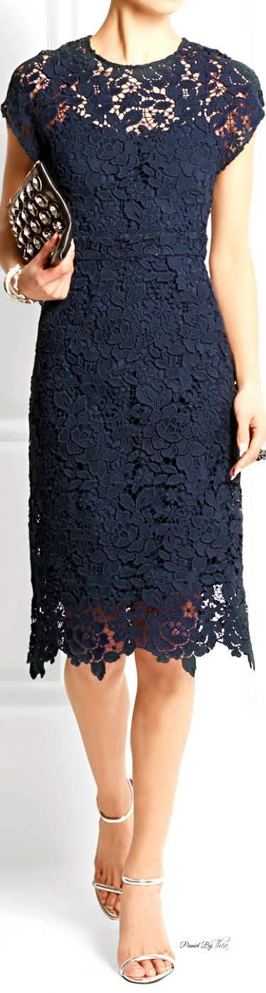 crew Collection Scalloped Lace Dress in Blue -   Style & Beauty