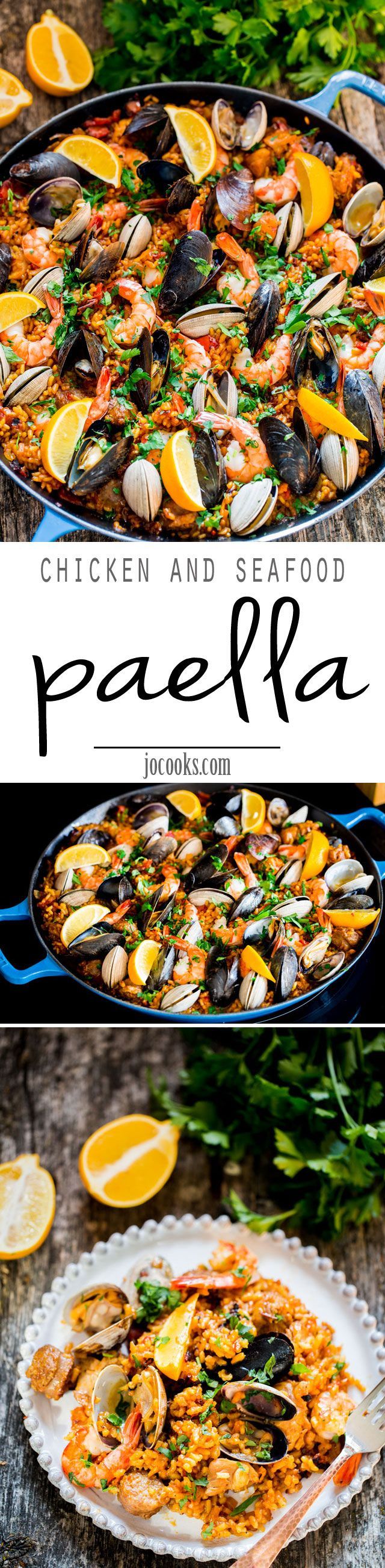 Chicken and Seafood Paella – a classic Spanish rice dish made with Arborio rice, p