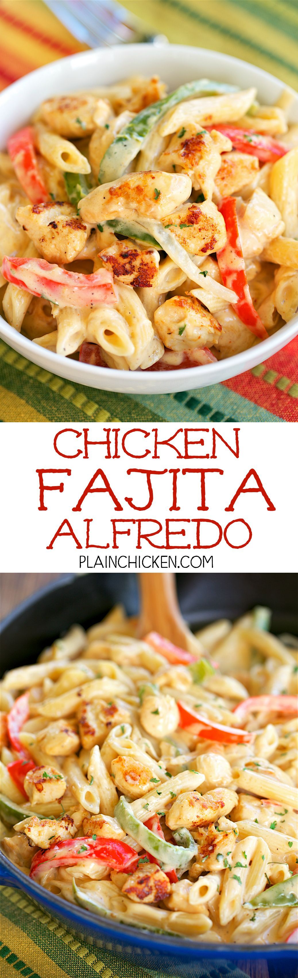 Chicken Fajita Alfredo – ready in 15 minutes! All the flavors of fajitas tossed wi