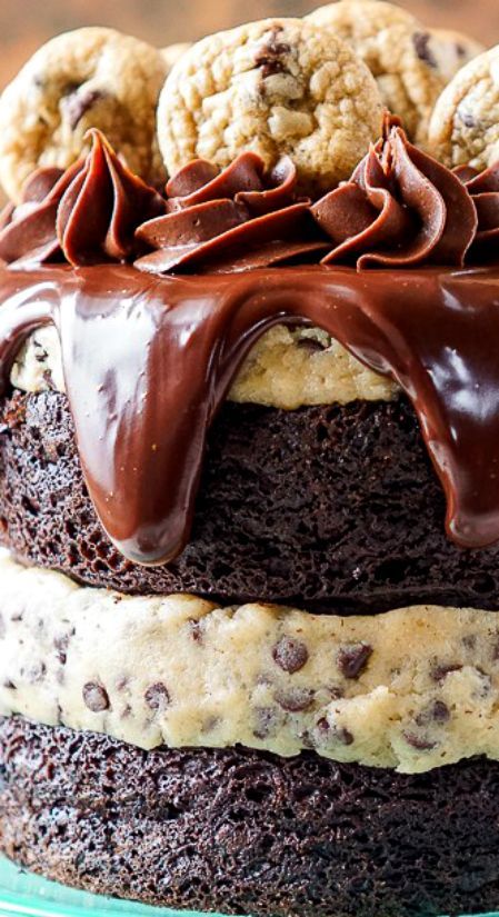 Chocolate Chip Cookie Dough Cake ~ Made with two layers of delicious chocolate cak