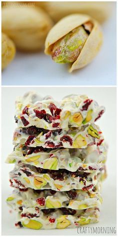 Christmas Bark Recipe using dried cranberries, pistachios, and white chocolate chi