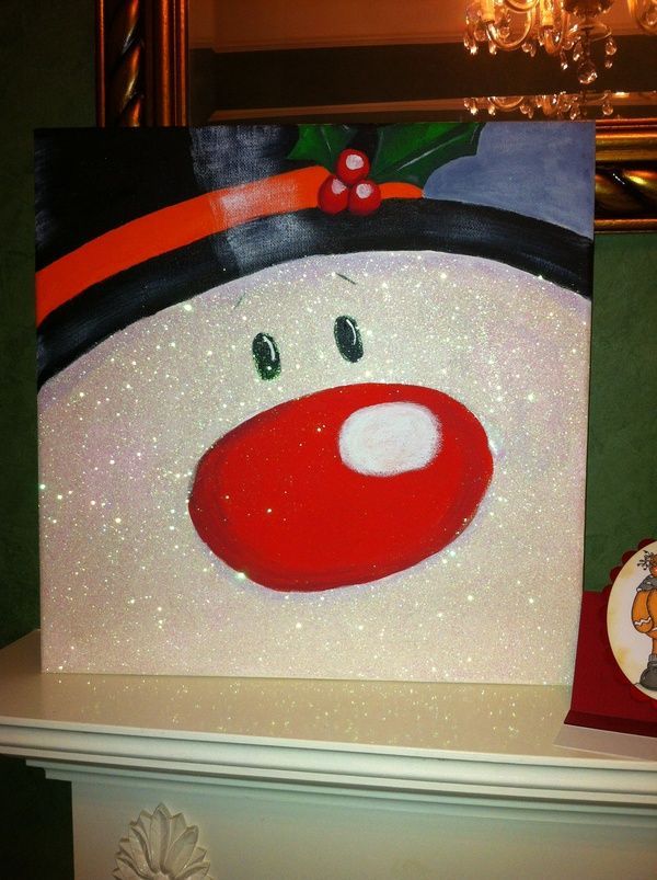 Paint a snowman on a board or canvas -   Cute Christmas decoration ideas