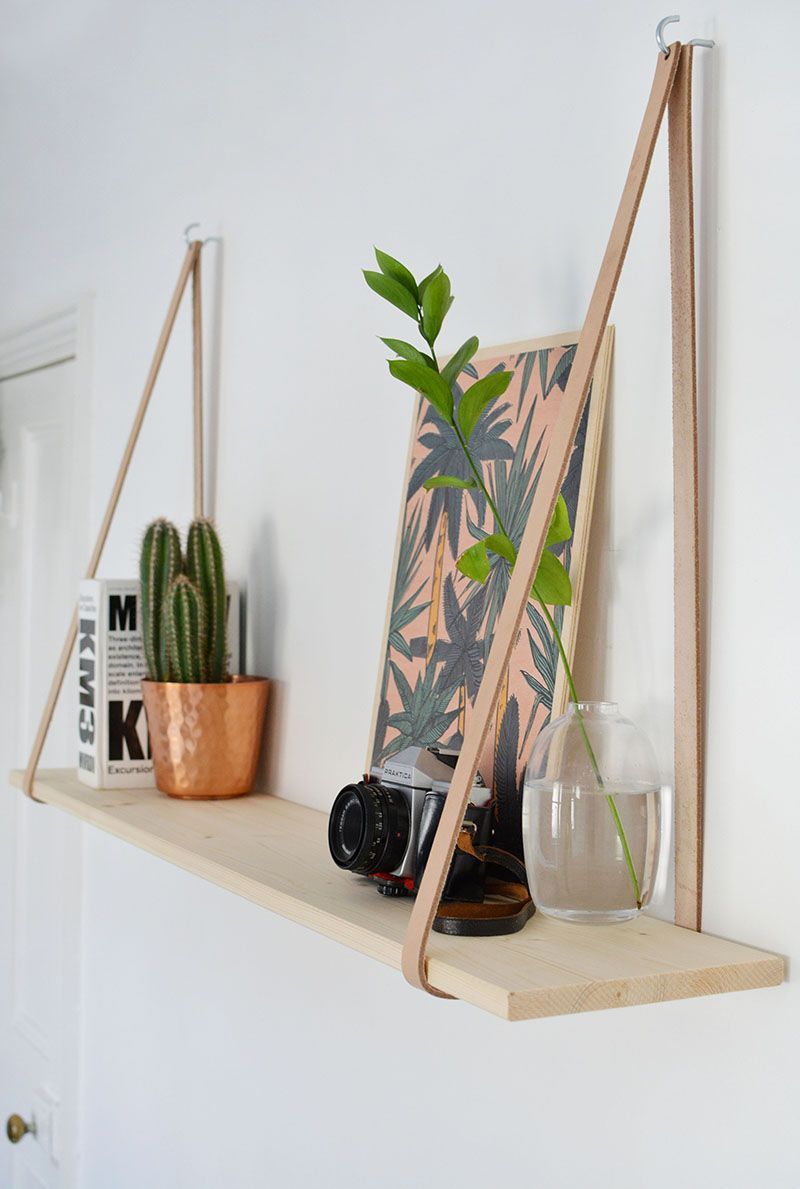 DIY: hanging leather shelf