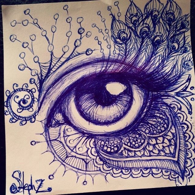 Eye drawing with cool designs, ballpoint pen doodles. Please also visit www.JustFo