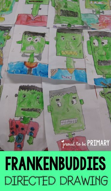 Franken-buddies Frankenstein directed drawing for Halloween by Proud to be Primary