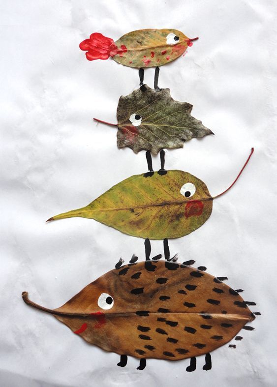 Fun craft for fall– glue leaves and turn them into cute critters