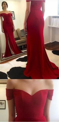 Gorgeous Red Long Prom Dress – Off-the-shoulder Mermaid with Side Slit