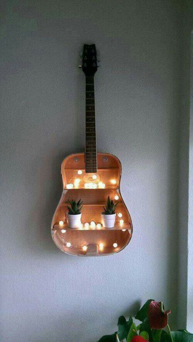 Guitar Shelf DIY Bedroom Projects for Men | 11 Awesome Man Cave Ideas, check it ou